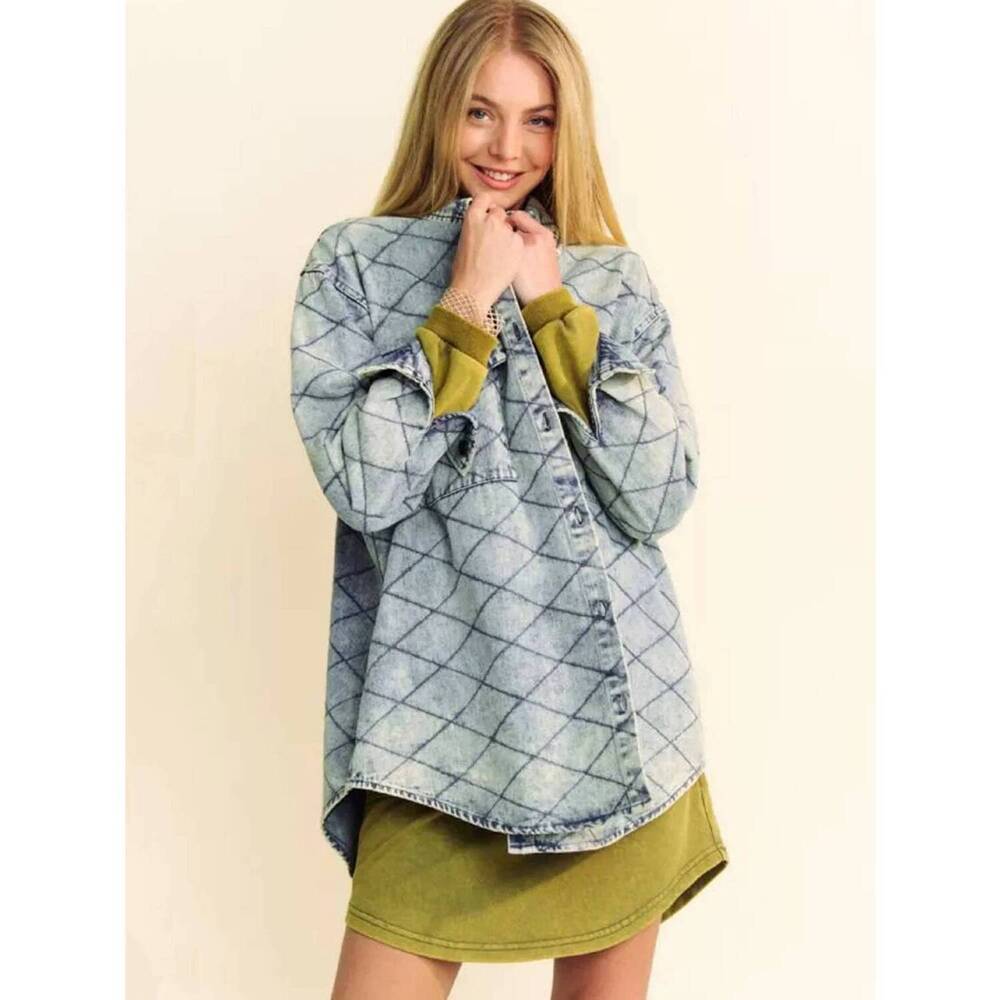NEW DAVI & DANI quilted shirt jacket in denim blue - Picture 3 of 6